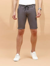 Grey Cotton Blend Regular Fit Shorts For Men