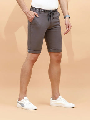 Grey Cotton Blend Regular Fit Shorts For Men