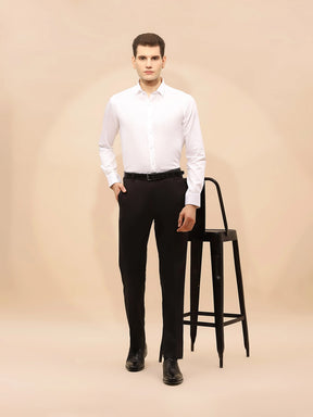 White Cotton Blend Tailored Fit Shirt For Men