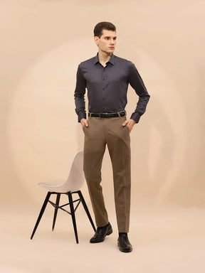 Dark Grey Cotton Blend Tailored Fit Shirt For Men