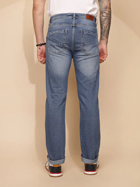 Blue Cotton Slim Fit Jeans For Men