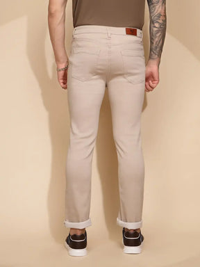 Fawn Cotton Blend Regular Fit Trouser For Men