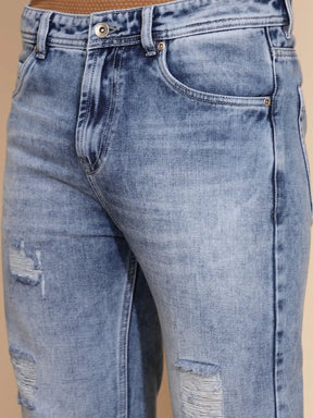 Blue Cotton Straight Fit Jeans For Men