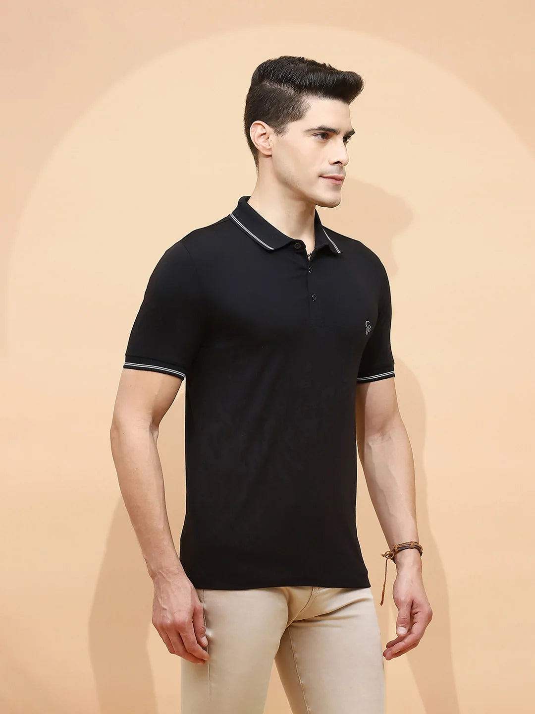 Black Viscose Blend Regular Fit T-Shirt For Men