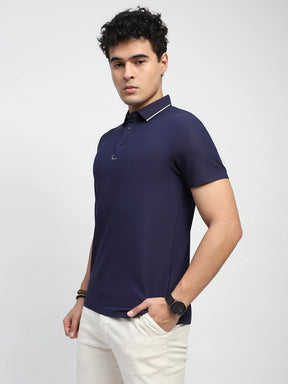 Navy Solid Nylon Regular Fit T-Shirt