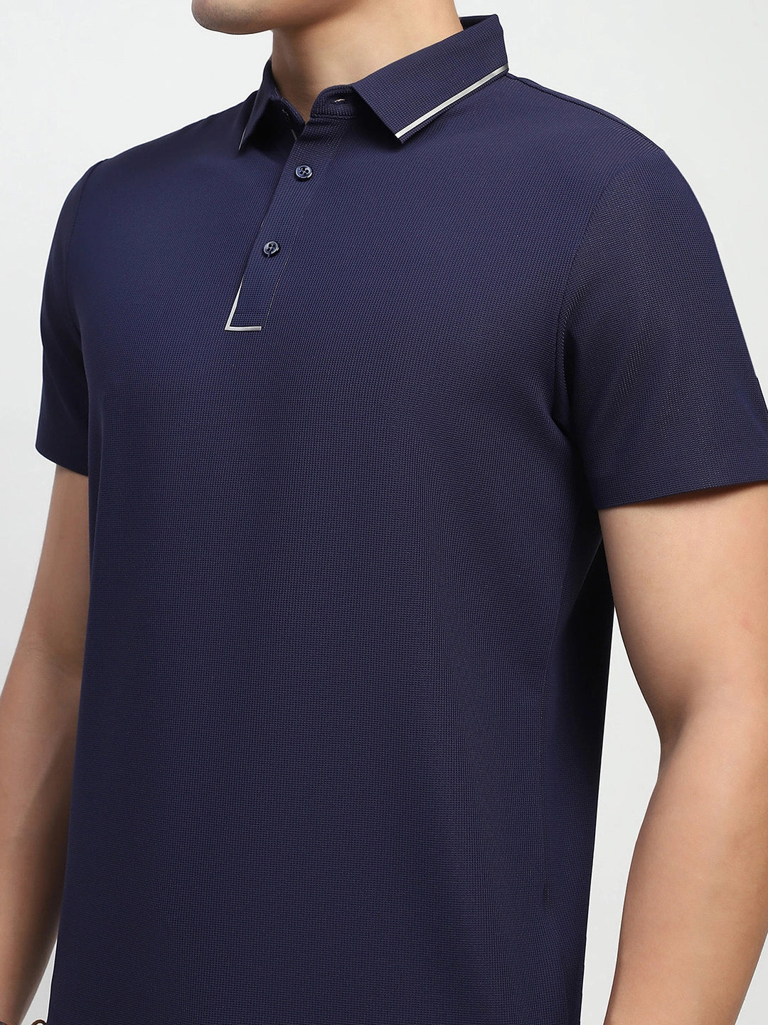 Navy Solid Nylon Regular Fit T-Shirt