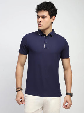 Navy Solid Nylon Regular Fit T-Shirt