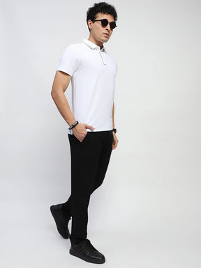 White Solid Nylon Regular Fit T-Shirt