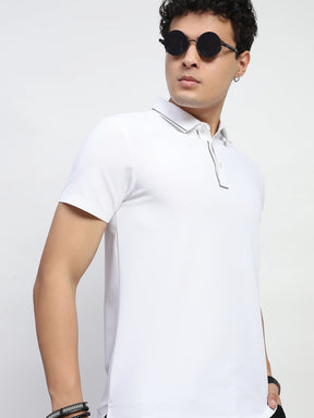 White Solid Nylon Regular Fit T-Shirt