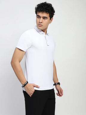 White Solid Nylon Regular Fit T-Shirt