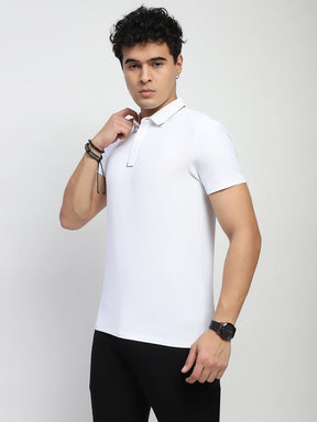 White Solid Nylon Regular Fit T-Shirt