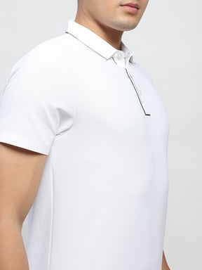 White Solid Nylon Regular Fit T-Shirt