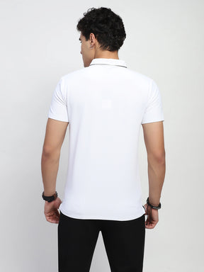 White Solid Nylon Regular Fit T-Shirt