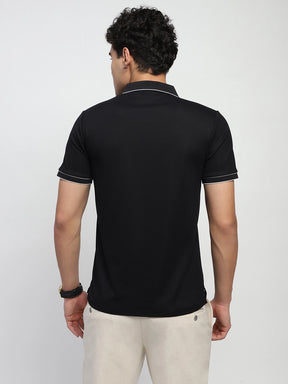 Black Solid Nylon Blend Regular Fit T-Shirt