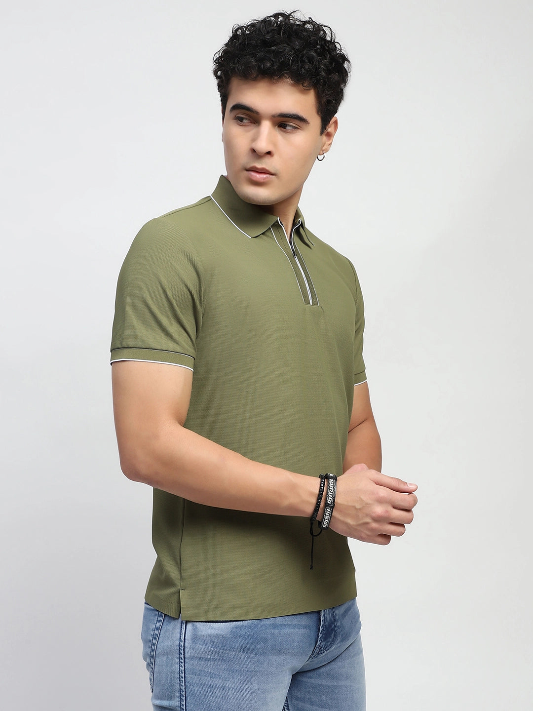 Light Olive Solid Nylon Blend Regular Fit T-Shirt