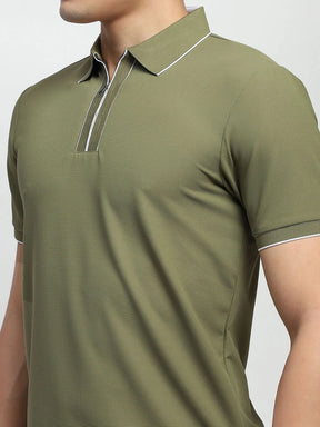 Light Olive Solid Nylon Blend Regular Fit T-Shirt