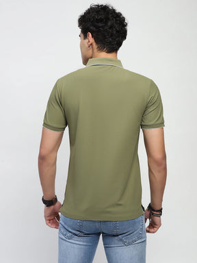 Light Olive Solid Nylon Blend Regular Fit T-Shirt