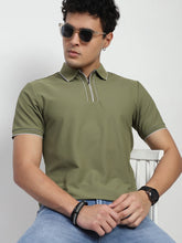 Light Olive Solid Nylon Blend Regular Fit T-Shirt