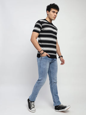 Black & White Stripes Cotton Regular Fit T-Shirt