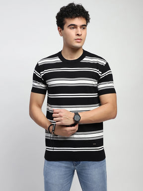 Black & White Stripes Cotton Regular Fit T-Shirt