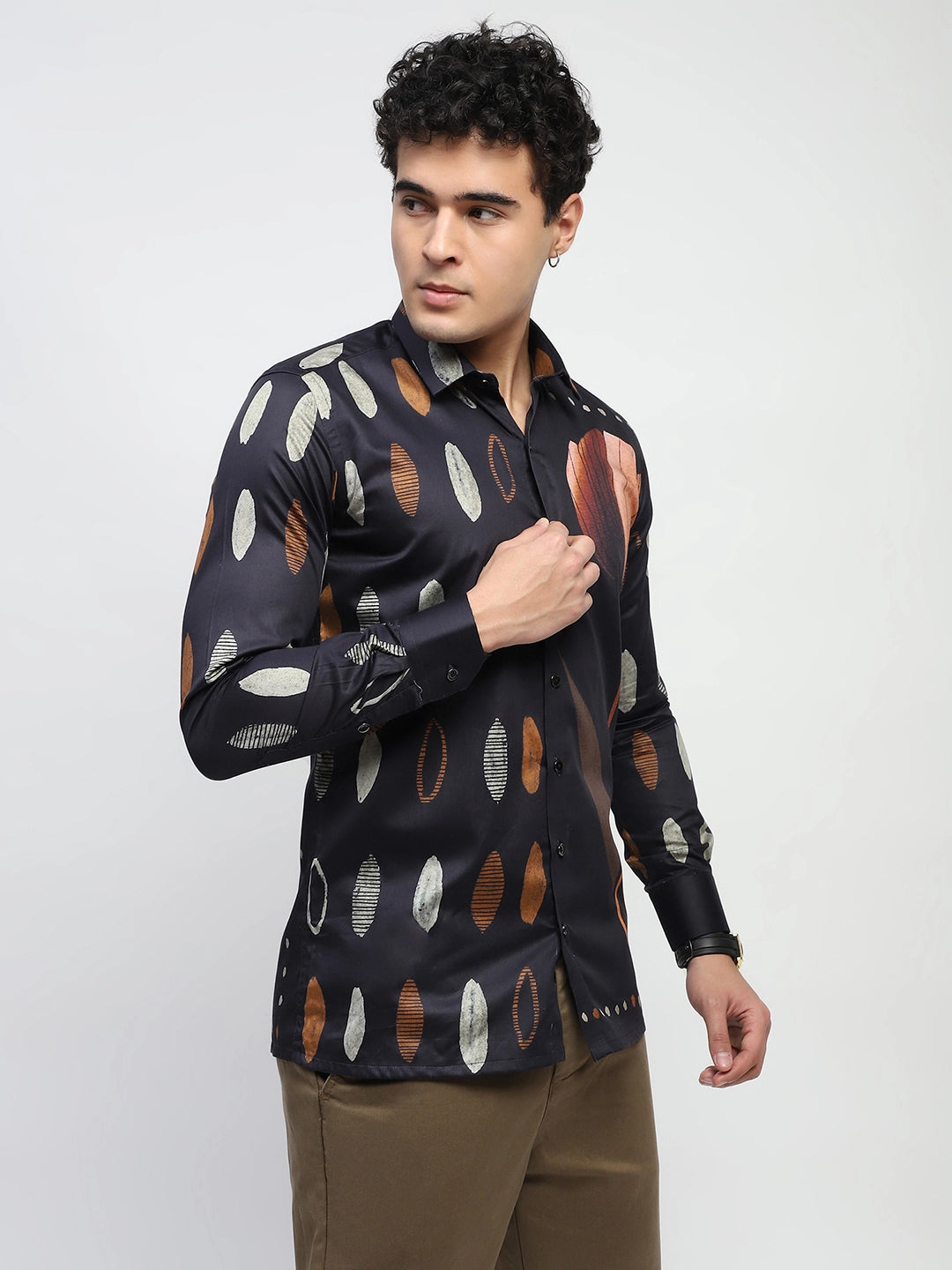 Black Abstract print Cotton Regular Fit Shirt