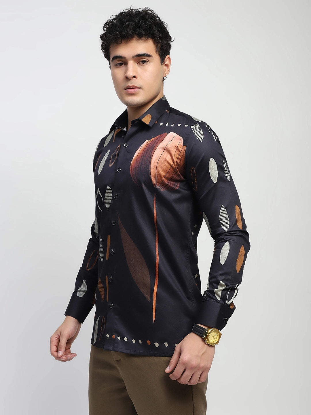 Black Abstract print Cotton Regular Fit Shirt