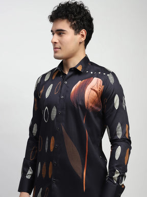 Black Abstract print Cotton Regular Fit Shirt