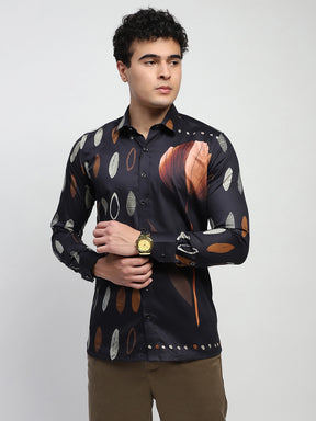 Black Abstract print Cotton Regular Fit Shirt