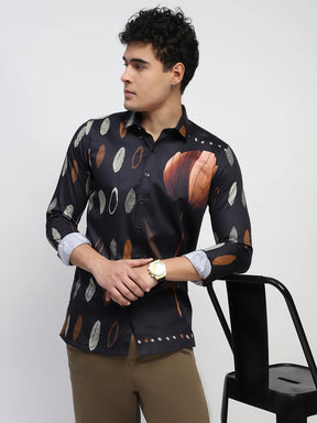 Black Abstract print Cotton Regular Fit Shirt