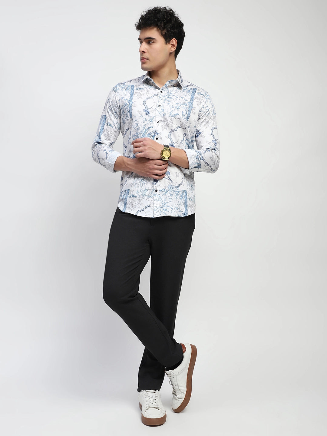 White Tropical print Cotton Regular Fit Shirt