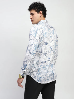 White Tropical print Cotton Regular Fit Shirt