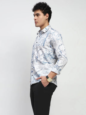 White Tropical print Cotton Regular Fit Shirt