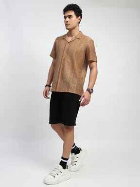 Brown Knitted Polyblend Relaxed Fit Shirt