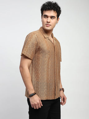 Brown Knitted Polyblend Relaxed Fit Shirt