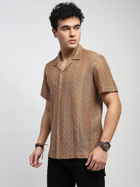 Brown Knitted Polyblend Relaxed Fit Shirt