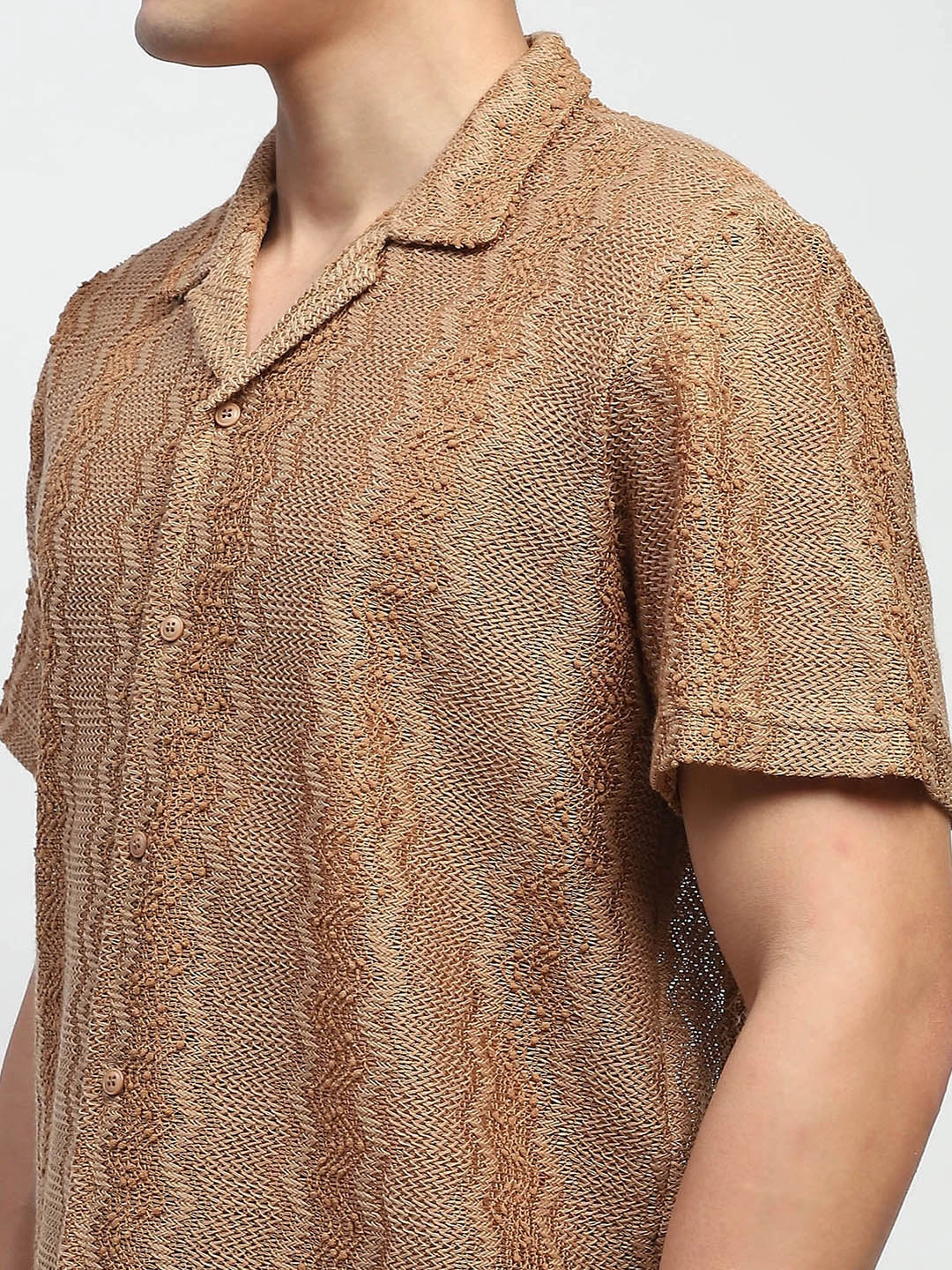 Brown Knitted Polyblend Relaxed Fit Shirt