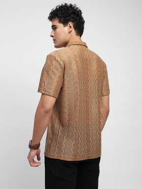 Brown Knitted Polyblend Relaxed Fit Shirt