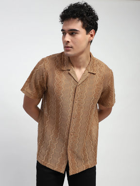 Brown Knitted Polyblend Relaxed Fit Shirt