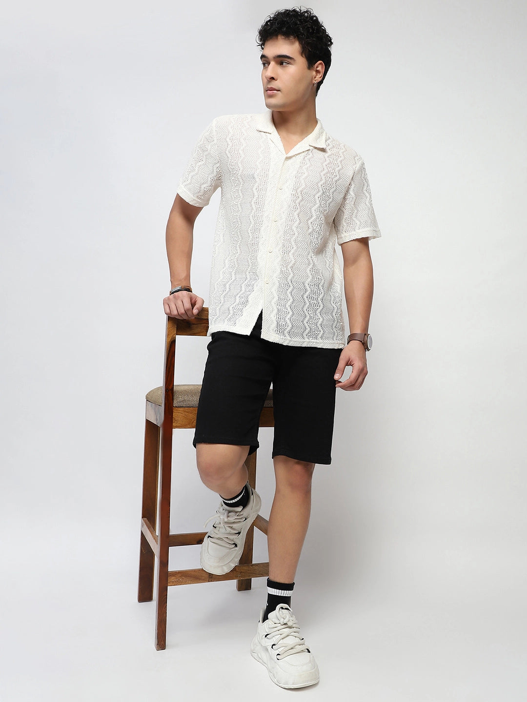 Off-White Knitted Polyblend Relaxed Fit Shirt