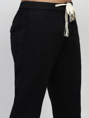 Black Solid Cotton Loose Fit Trouser