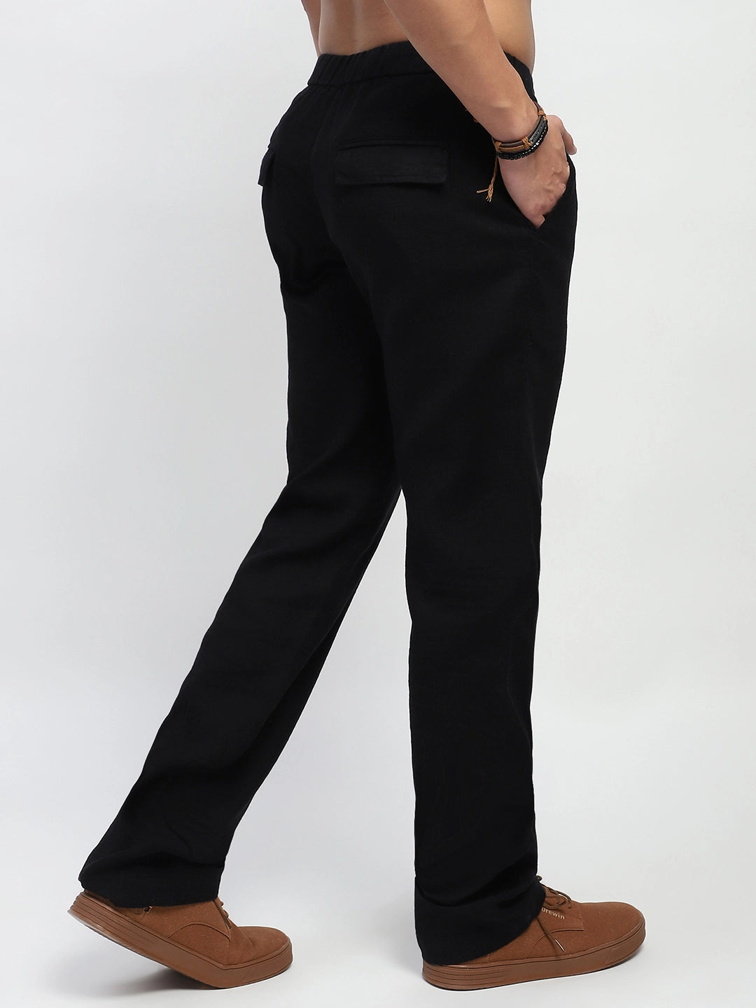 Black Solid Cotton Loose Fit Trouser