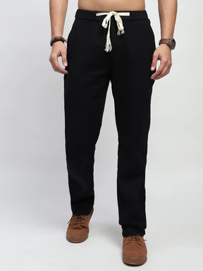 Black Solid Cotton Loose Fit Trouser