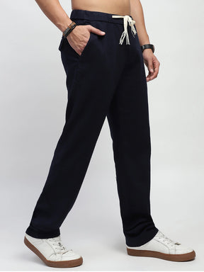 Navy Solid Cotton Loose Fit Trouser