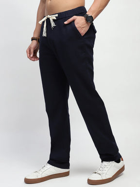 Navy Solid Cotton Loose Fit Trouser