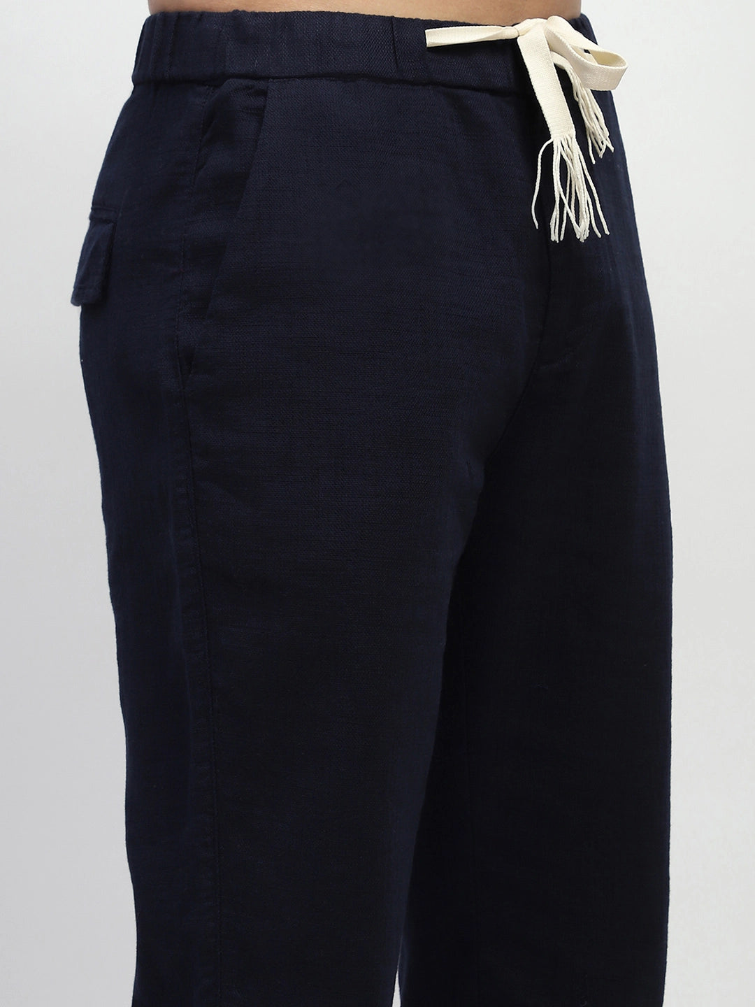 Navy Solid Cotton Loose Fit Trouser