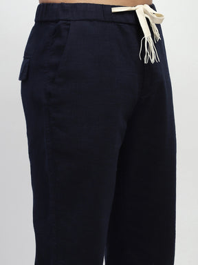 Navy Solid Cotton Loose Fit Trouser