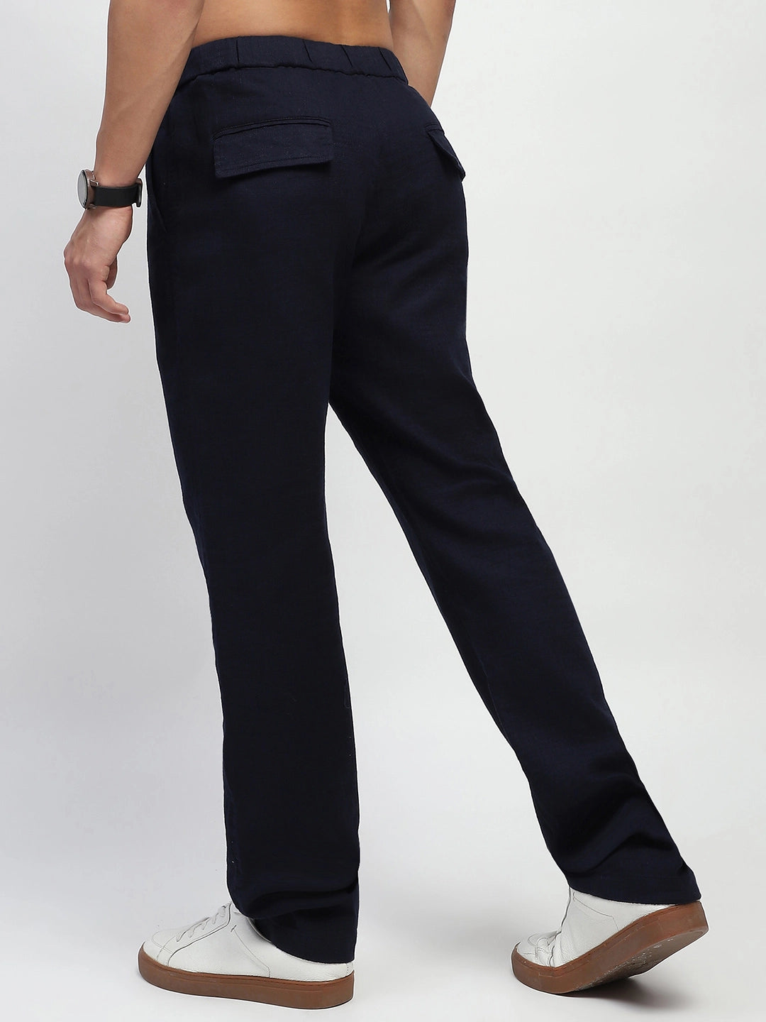 Navy Solid Cotton Loose Fit Trouser