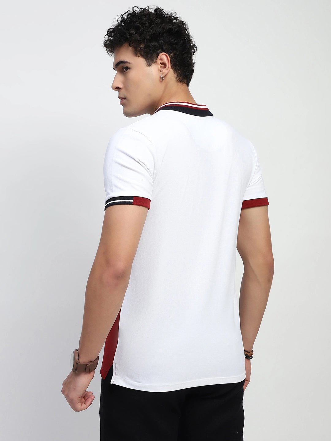 Maroon Color Block Cotton Regular Fit T-Shirt