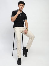 Black Solid Cotton Blend Regular Fit Polo T-Shirt