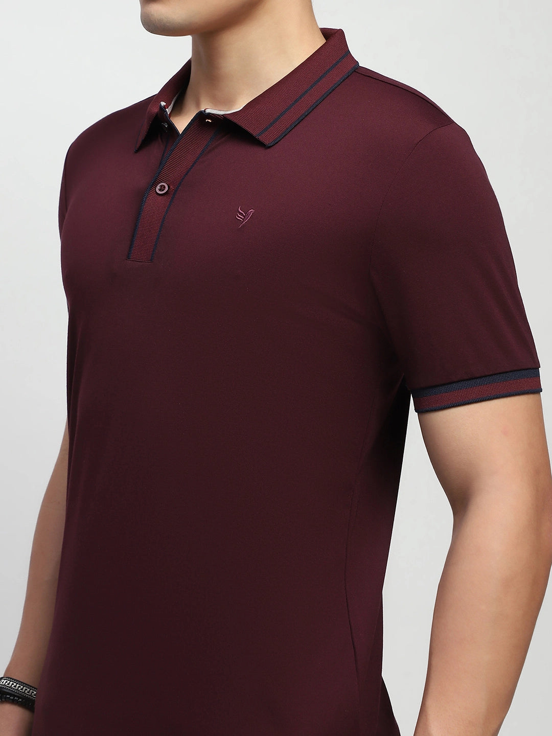 Wine Solid Cotton Blend Regular Fit Polo T-Shirt